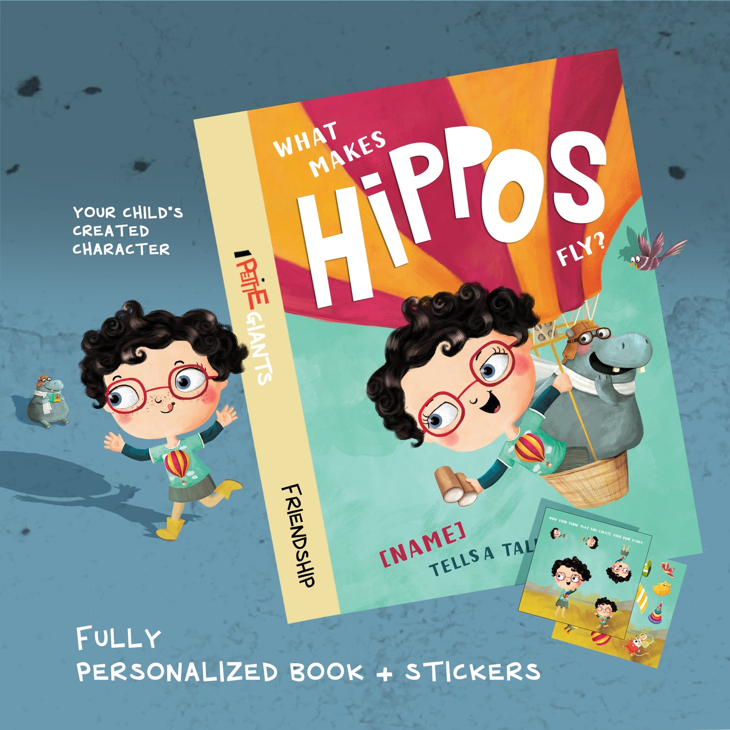 "What Makes Hippos Fly?" Personalized Book with Stickers